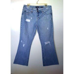 Aeropostale Womens cropped jeans Sz 9/10R distressed raw hem bootcut Flare EUC